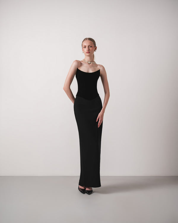 Velvet Corset & Crepe Skirt Gown